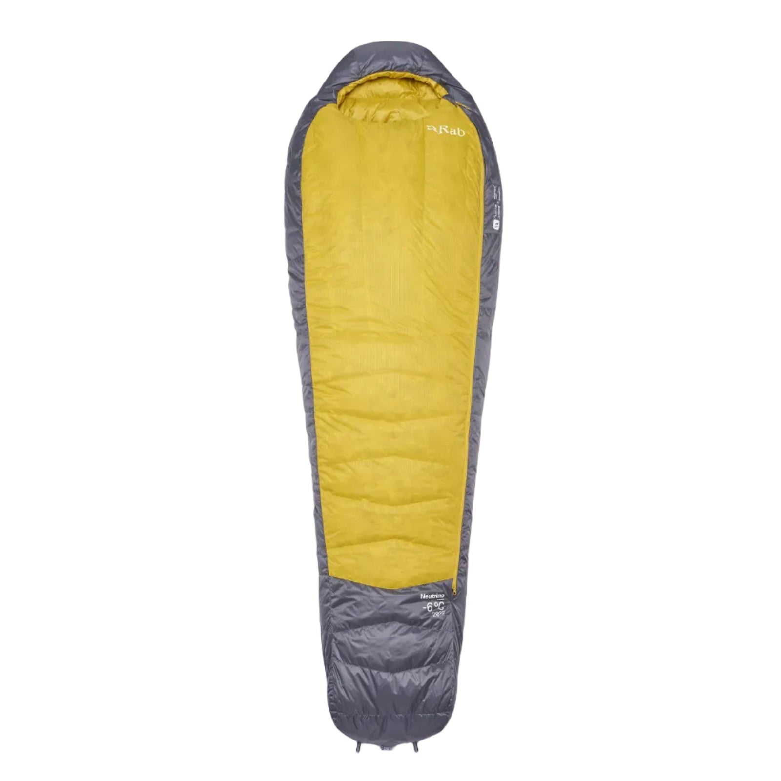 Yellow and gray sleeping bag on a white background