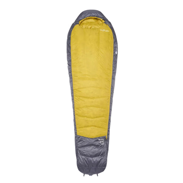 Yellow and gray sleeping bag on a white background